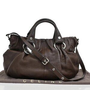 CELINE Logo Macadam 2Way Shoulder Hand Tote Bag Leather Brown SHW 76RL500